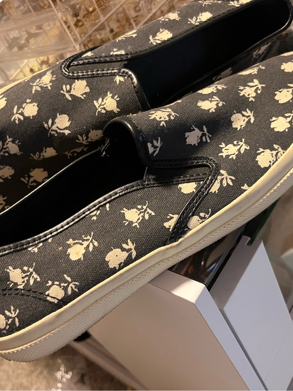 Coach Black & Cream Floral Slip-On Loafers
